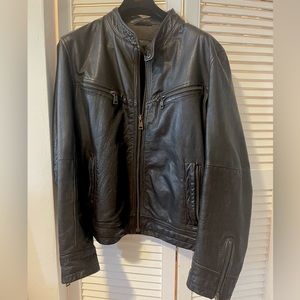 Zara Man Leather Jacket Dark Brown Size M